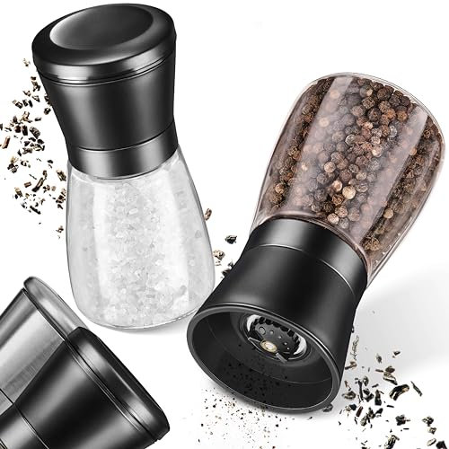 LINFELDT® Salz und Pfeffermühle verstellbares Keramikmahlwerk Edelstahl Spülmaschinengeeignet - Pfeffer und Salzmühle 2er Set - Grob & Fein 13,5x6,5 cm Schwarz