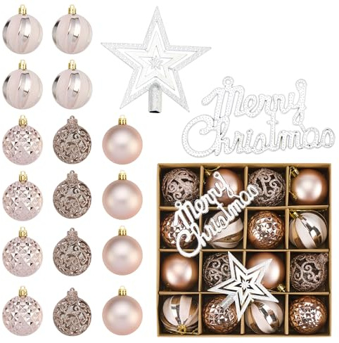 Rose Gold Weihnachtskugeln Kunststoff Set, 18 Stück Weihnachtsbaumschmuck Christbaumkugeln Deko Weihnachten Weihnachtsbaumkugeln Plastik Weihnachtsschmuck