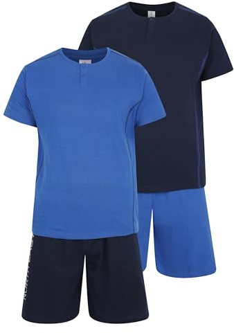 Mens 2 Pack Short Pyjamas Nightwear PJ Sets Twin Pack UK Sizes L XL XXL New (RYL/NVY XXL)
