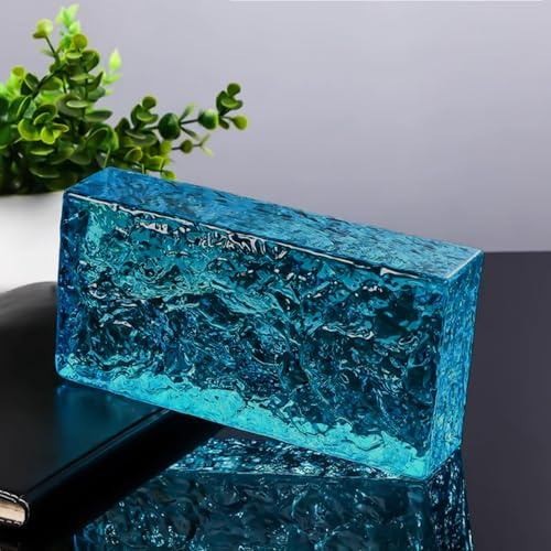 Yutianli Bloques de vidrio con patrón de cristal de hielo transparente azul para decoración de pared, ladrillos de vidrio rectangulares sólidos utilizados como paredes de partición