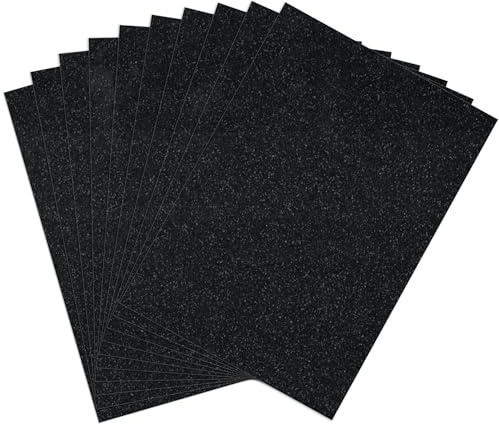 Lot de 10 feuilles de papier cartonné à paillettes double face A4 - Noir - 368 g/m² - Épais - Idéal pour les arts et l'artisanat, les projets de bricolage, l'impression, la fabrication de cartes et le