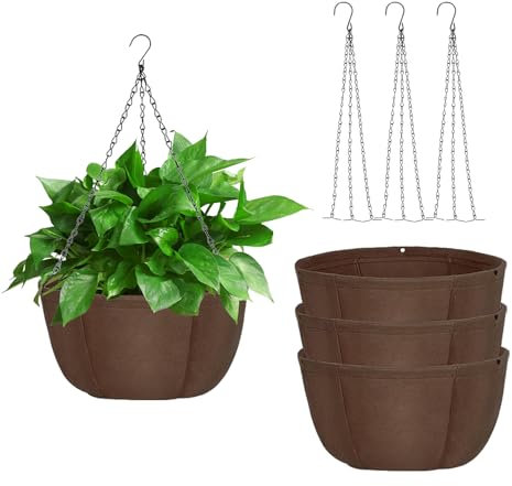 Qivine 3 Pièces Jardiniere Suspendue, Respirant Non Tissé Pot de Fleur Suspendu avec Chaîne Antirouille, Pot Suspension Plante Exterieur pour Porches, Terrasses, Balcons 30.5x5.5cm