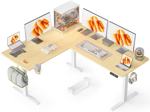 WALKINGDESK L-förmig Höhenverstellbarer Schreibtisch Elektrisch, 160 x 140 cm Eckschreibtisch Höhenverstellbar, Steh-Sitz Computertisch mit Kabelmanagement für Office Büro Gamer, Eiche