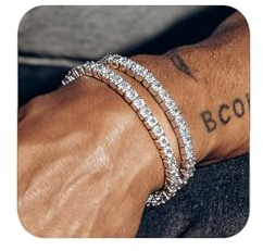 J.Fée Tennis Bracelet for Men with Glitzer 5A Zirconia, 2Pcs 4MM Tennis Mens Bracelets Set Stackable 925 Sterling Silver Bracelet for Mens, Birthday Gifts for Men