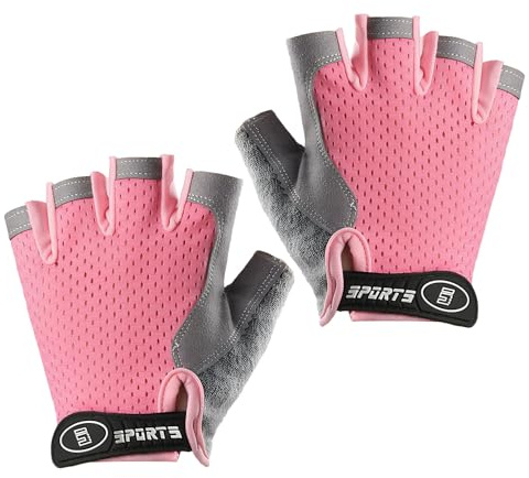 Aohyue Guantes Bici Niño, Guantes Ciclismo Sin Dedos, Protección Antideslizante y Transpirable para Patinaje, Bicicletas, Scooters y Actividades Físicas (Rosa, M)