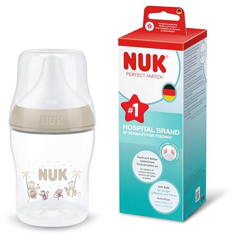 NUK Perfect Match Biberón | 0+ meses | 150 ml | Biberón anticólicos | PP | Indicador de control de temperatura | Mono | 1 unidad
