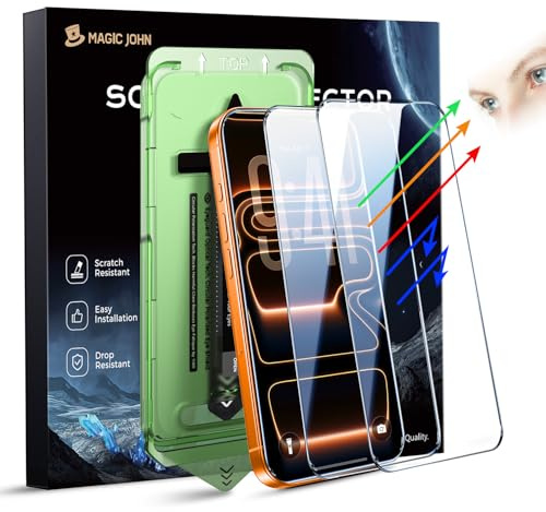 MAGIC JOHN 2 PACK for iPhone 17 Pro Max [6.9] Eye Protection Screen Protector, HD Clear, Auto Dust-Elimination, 9H Tempered Glass & Scratch Resistance, Full Edge Coverage