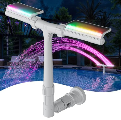 POOLHACKER Fontana solare per piscina con luci LED a 10 colori, design rinnovato e snello, sensore crepuscolare automatico e timer, telecomando, spruzzo regolabile a doppia testa per piscine sopra