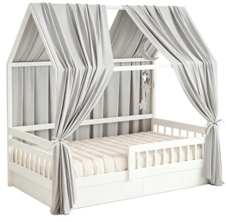 Dosel de muselina con 2 piezas, dosel de tela, para camas de casa, niñas, dosel, cama infantil, decoración de habitación infantil, color gris claro, 350 x 135 cm (2 unidades)