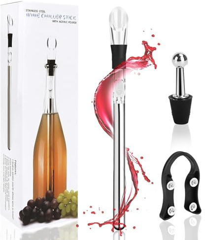 Refrigeratore per Bottiglie Vino,Bacchetta Refrigerante per Vino,con Aste,Versatore,Tagliacapsule e Tappo per Bottiglie,Regalo per Gli Amanti del Vinos Regalo Adatto a Tutte le Bottiglies