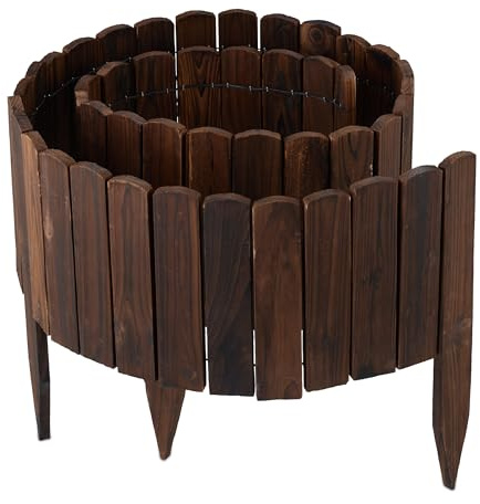 Relaxdays Valla para Parterres, 200 cm, Flexible, Parte Visible 30 cm, para Hincar, Madera, Borde Césped, Marrón Oscuro
