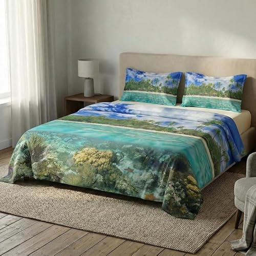 INTRECCI Set Completo Lenzuola Matrimoniali 100% Cotone | Fantasia: Dis.02 Tropic | Stampa Digitale di Alta Qualità | Morbido, Traspirante, Per Pelli Sensibili | Resistente in Lavatrice