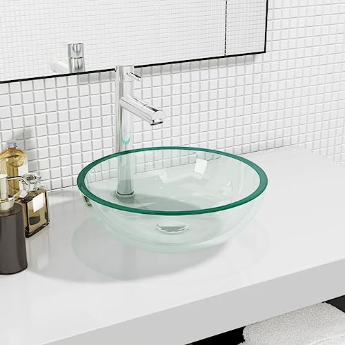 Ordellia toppmonterat handfat av härdat glas 35 x 12 cm transparent, härdat glas handfat med 4,5 cm dräneringshål, över disk för badrum WC gästrum