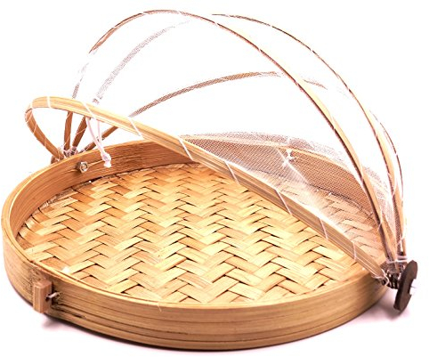 artisanal Cloche à Fromage Fruit 35 cm Garde Manger Bambou Corbeille Blanc Plateau Fromage Filet Naturel Protège Aliments