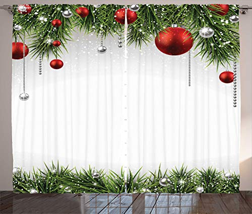 ABAKUHAUS Natale Tenda, Albero Balls Ornamenti, Casa Arredamento Elemento Distintivo Due Pannelli Set, 280 x 175 cm, Bianco Verde Rosso