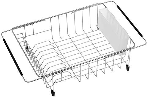 iPEGTOP Extendable Dish Drying Rack, Over The Sink in Sink Or On Counter Dish Drainer with Removable Utensil Holder, Rustproof Stainless Steel