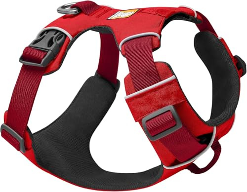 RUFFWEAR Front Range Harness, Extra Small Dog Harness, Reflective Y Harness, Adjustable Comfortable Padded Everyday Dog Walking, No Pull Dog Harness, 2 Lead Attachments & V Ring, Size XS, Red Summac