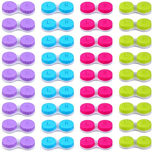 Elcoho 36 Pack Colorful Contact Lens Case Left/Right Contact Lens Soak Storage Contact Lens Travel Container, 4 Colors