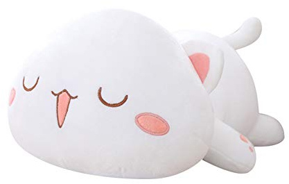 LICHENGTAI Cute Cat Plush Toy Cartoon Cat Pillow Sleeping Pillow, Stuffed Animals Cuddle Cats Doll Soft Sofa Cushion Kitten Pillow Doll Toy Gift for Kids Adults (White 02)