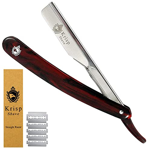 Krisp Beauty Professional Classic Straight Edge Barber Razor For Close Shaving - Salon Quality Manual Men's Beard Cut Throat Shavette With 10 Shaving Blades