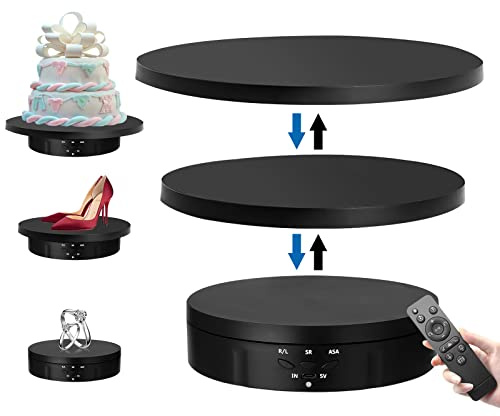 Piatto girevole elettrico 3 in 1, supporto a 360 gradi, piatto girevole motorizzato con telecomando per fotografia, visualizzazione del prodotto, gioielli,modelli 3D, oggetti da collezione (bianco)
