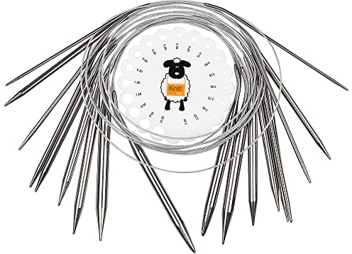 Coopay Edelstahl Rundstricknadel Set, 9 Stück Rundstricknadeln 100 cm mit Nadellehre, Runden Stricknadeln für Socken Pullover Kragen und Ärmel, 2,5-10 mm Professionelle Stricknadeln Rundstricknadel