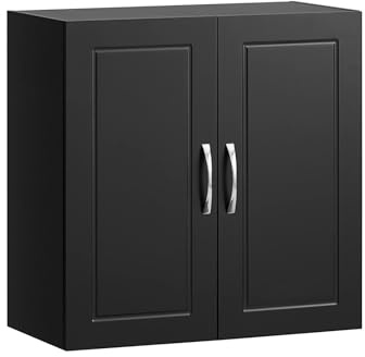SoBuy Pensile Bagno Sospeso Mobiletto da Parete con Ripiano Regolabile e Anta Armadietto Salvaspazio per Bagno, Cucina o Lavanderia Nero 60x30x60 cm FRG231-SCH