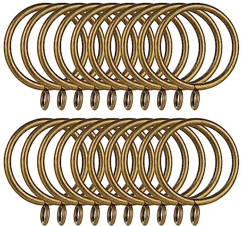 ZOFUN 50 Pcs Brass Curtain Rings, 38mm Antique Brass Curtain Ring with Eyelet for Hooks, Fine Metal Curtain Rings Brass, Rustpoof Cutain Rail Rings for Window Rods Shower Curtains