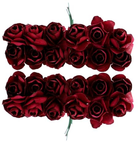 EXCEART 144pcs Miniature Artificial Paper Roses for DIY Material Greeting Cards and Wedding Decor Wine Red