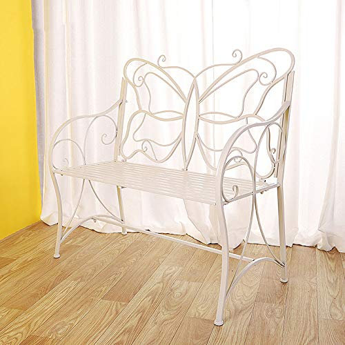 2-personers Uteplats Trädgårdsbänk, Inomhus Butterfly Back Balkong Metallbänk, Slitstark gjutjärn verandastol, Front Veranda Möbler Entré Dekorativ bänk