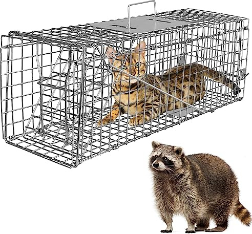 iMounTEK Large Animal Trap 32X12.5X12In Large Humane Cat Trap Catch Release Live Animal Rodent Cage Collapsible Galvanized Wire for Small Raccoons Beavers Groundhogs Foxes Armadillos