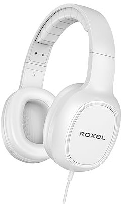 Roxel RX-90 Wired Headphones with Microphone - Lightweight On Ear Headphones for Android/IOS Devices - Comfortable Head Cushion Ergonomic - Answer Incoming Calls - Perfect for Music Lovers (White)