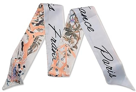 LumiSyne Bufanda De Seda Estrecha Mujer Chica Flaco Larga Pañuelo De Cuello Estampado Flores Árboles Patrón Letras Estilo Artística Retro Fulares Satín Pañuelo Para El Pelo Pañuelo Cinta Banda Cabeza