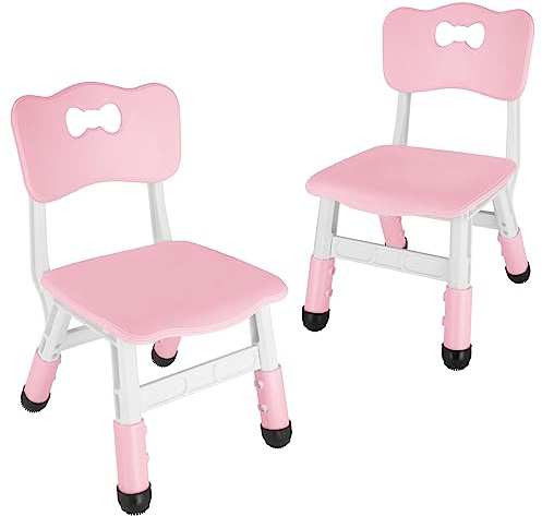 FUNLIO Adjustable Kids Chair (2pcs), 3 Level Height Adjustable Toddler Chair for Ages 3-8, Sturdy Child Chair with Maximum Bearing 220lbs, for Classrooms/Daycares/Homes, CPC & CE Approved - Pink