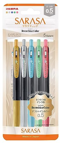 Zebra Gel-Kugelschreiber Sarasa-Clip, 0,5 mm, Deco-Glanz, 5 Farben, Set N JJ15-5C-SH-N