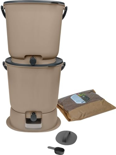 Bokashi Essential Komposter 2 Stück 15,3 l + 1 kg von Brain + 1 Base-Capuccino