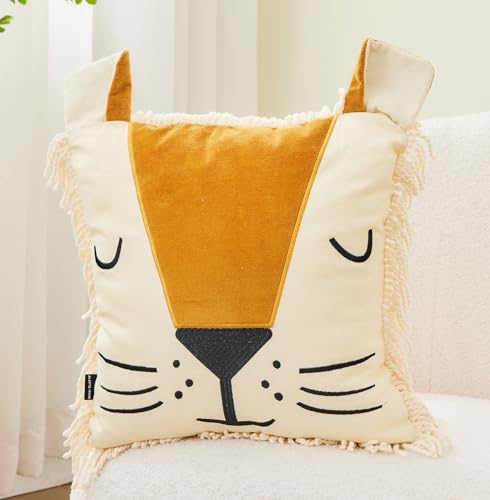 ALAVYA HOME® Dekokissen Kinderkissen Löwe für Hausbett Kinderbetten - D32 cm I Kuschelkissen Kinder Flauschig mit Füllung, Zierkissen für Babyzimmer Kinderzimmer Deko - 32 x 35 cm
