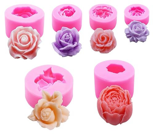 6 Stücke 3D Silikonform Blumen, 3D Pfingstrose Kerzenform Silikon DIY Silikonform Kerzen Gießen Formen Blume Kerzengießformen Silikon Gießformen für Kerzen Herstellung