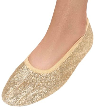 Gymnastikskor ballerina danstofflor för kvinnor, män, flickor, pojkar med gummisula med paljetter, Guld, 38 EU