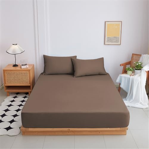 Treer Spannbettlaken Spannbetttuch Elastisch Bettlaken, Weiche Bettlaken Ultra-Tiefe Matratzenschoner für Bettw Sche bis 20cm Matratzenschoner (Dunkelbraun,120 * 200+20cm)