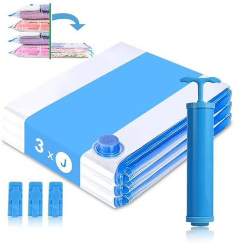 Bestash SacchettiSottovuoto Buste Sottovuoto per Viaggio, Addensato, Vestiti/Piumoni con Pompa, per Coperte, Piumino, Cuscini, Trapunte, Viaggi(3 Pezzi,80 * 100cm)