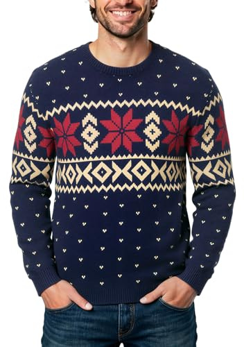Terecey Jersey Navidad Hombre Cuello Redondo Suéter Navideño Punto de Manga Larga Ropa Navidad Cálida Christmas Sweater para Invierno y Regalo