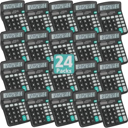 24 Pack Calculator Bulk, 12 Digits Calculators Desktop with Large LCD Display and Sensitive Butto, Solar and Battery Dual Power, Desk Calculator for School, Office, Home