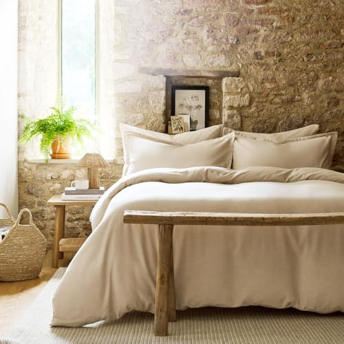 Christy Brushed Cotton King Duvet Set | Warm Breathable Winter Bedding | 100% Brushed Cotton Flannel Bed Linen | Super Soft and Silky Finish | Oat Beige