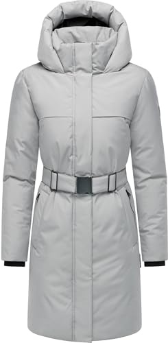 Navahoo - Cappotto invernale da donna, parka caldo con cintura e cappuccio imbottito Gipfelspass XIV, taglie XS-5XL, grigio., XS