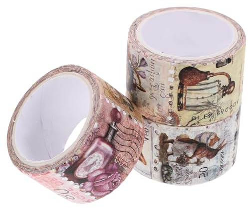 Cabilock 3 rouleaux Lot Ruban Washi Décoratif Vintage à Motifs Timbres Autocollants DIY pour Scrapbooking Journaux Carnets et Décoration Créative