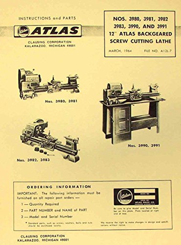 ATLAS-CRAFTSMAN 12 Metal Lathe 3980, 3981, 3982, 3983, 3990, 3991 Parts Manual