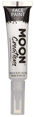 Moon Creations Face & Body Paint Tubes with Brush Applicator | White | 15ml | Ready to Use | Cruelty Free, Made in UK | Face Paint for Kids, Adults, Fancy Dress, Festivals, Halloween