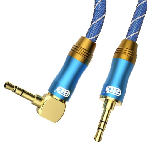 EMK - Cavo Aux da 3,5 mm ad angolo retto da maschio a maschio [cavi audio in nylon a doppia intrecciatura], adattatore cavo di prolunga audio stereo, colore: blu 2feet Blue