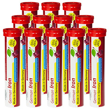 Eisen Brausetabletten 12x20 Stk. - Kirsch Geschmack – 14 mg Eisen Zuckerfrei – T&D Pharma German Iron – Made in Germany